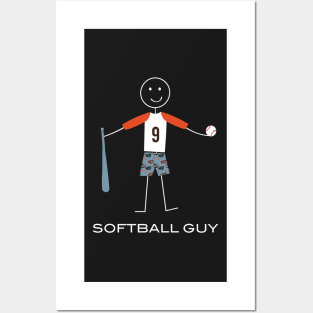 Funny Mens Softball Player Illustration Posters and Art